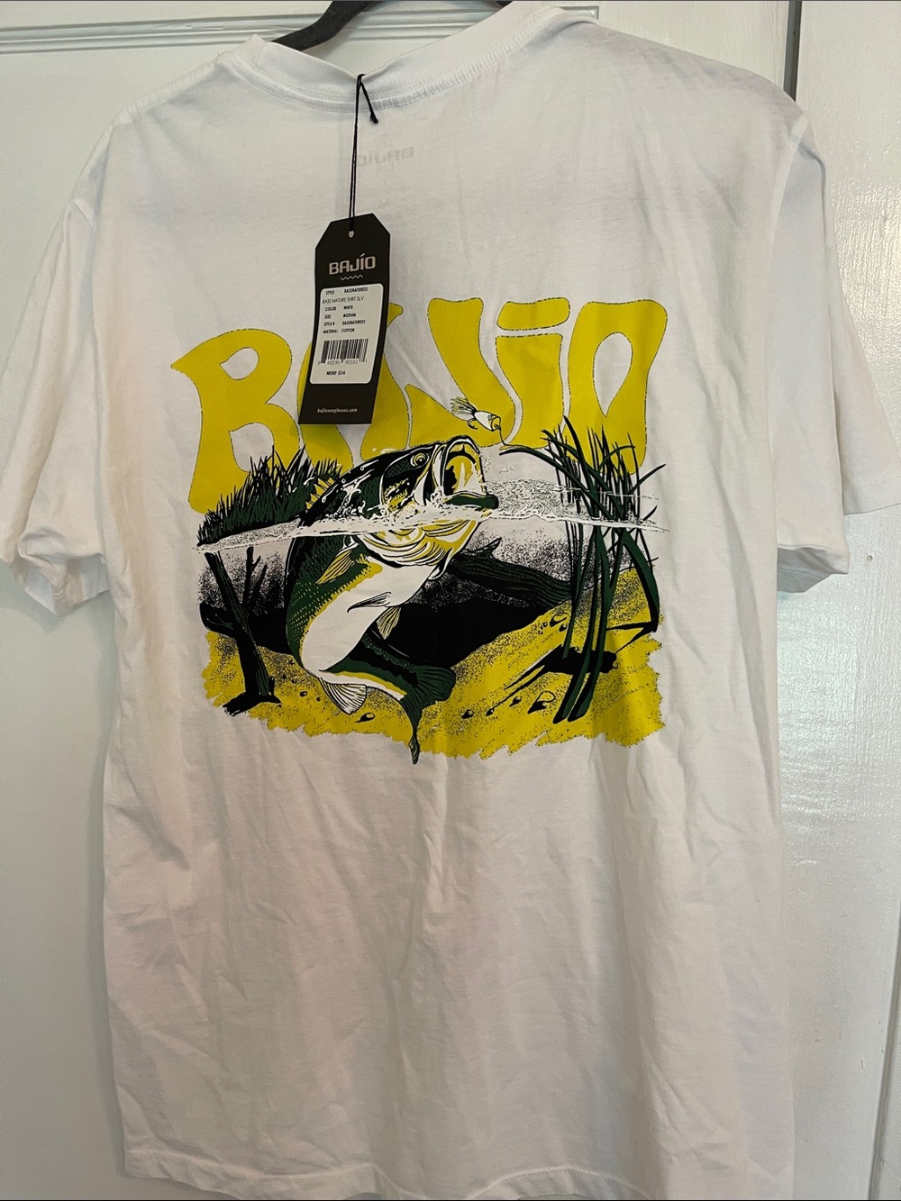 Bajio White Short Sleeve Fishing Graphic Tee - Yellow & Green
